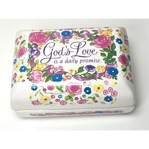 Vintage Ceramic Scripture Trinket Box Daily Inspiration Cards Christian Devotion